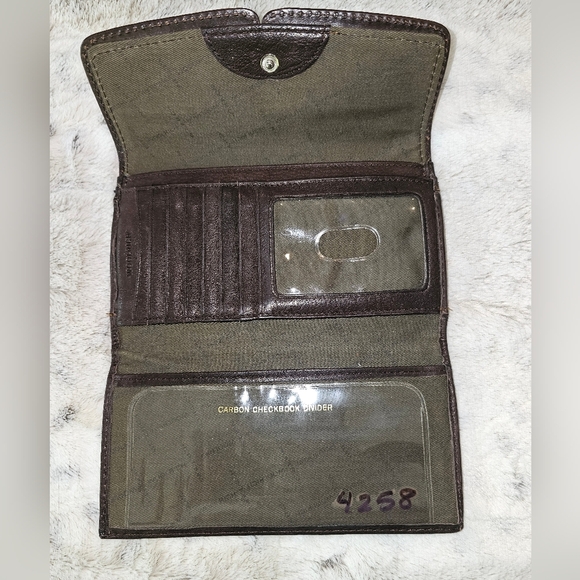 Brown Leather Trifold Wallet with Card Slots Cash Pockets and Checkbook Flap - Picture 2 of 6